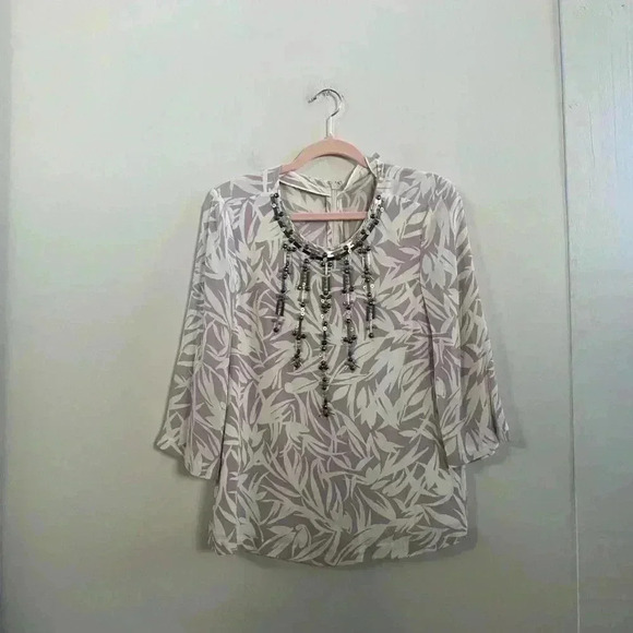 Boden beaded leaf printed blouse 6 - Picture 1 of 5
